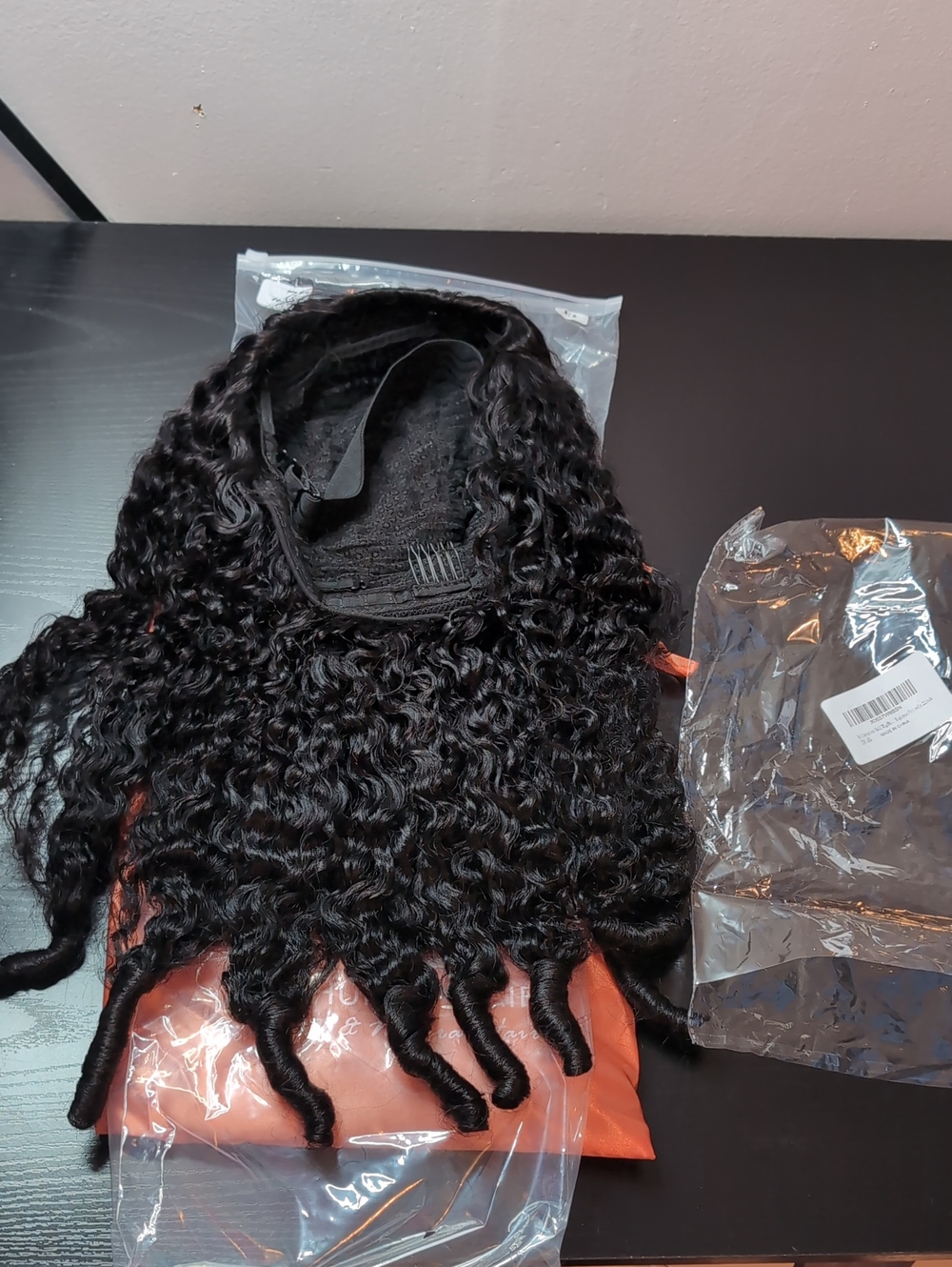 22-in Burmese Curly Human Hair Half Wig 180% Density Natural Black Drawstring